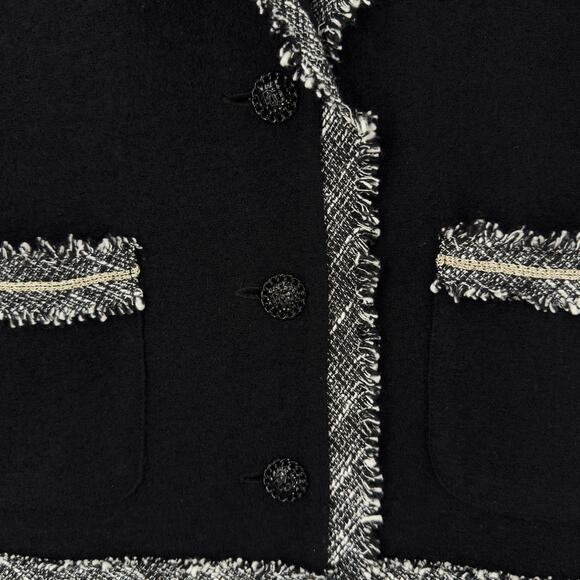 Karl Lagerfeld Paris Wool Tweed Jacket Womens Medium Black Luxury Prep Feminine - Picture 5 of 12